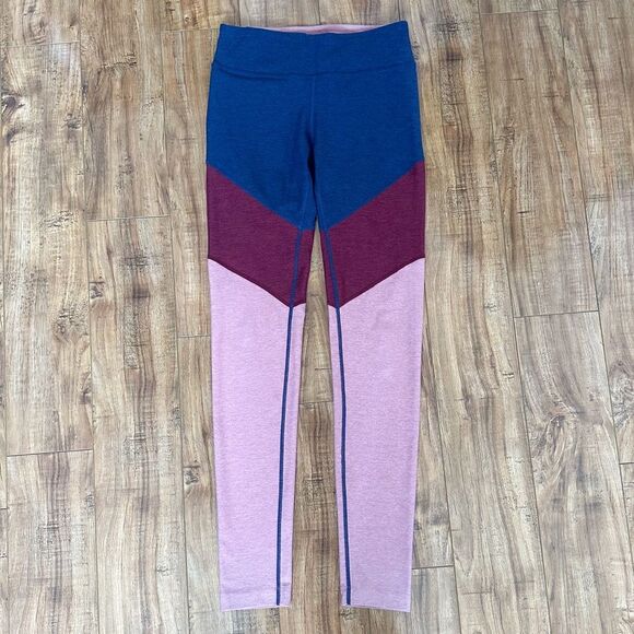 Outdoor Voices Women’s Tri Color Block Leggings Size Small Blue Burgundy Pink - Picture 1 of 8
